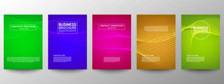 Cover geometric minimal. Set. Vector abstract line pattern for poster design. Set of templates for business brochures. Cool gradients. Graphic pattern for annual album backdropのイラスト素材