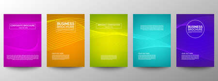 Cover geometric minimal. Set. Vector abstract line pattern for poster design. Set of templates for business brochures. Cool gradients. Graphic pattern for annual album backdropのイラスト素材