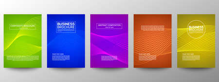 Cover geometric minimal. Set. Vector abstract line pattern for poster design. Set of templates for business brochures. Cool gradients. Graphic pattern for annual album backdropのイラスト素材
