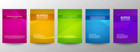 Cover geometric minimal. Set. Vector abstract line pattern for poster design. Set of templates for business brochures. Cool gradients. Graphic pattern for annual album backdropのイラスト素材