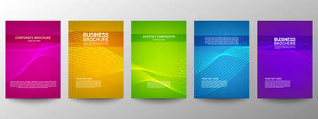 Cover geometric minimal. Set. Vector abstract line pattern for poster design. Set of templates for business brochures. Cool gradients. Graphic pattern for annual album backdropのイラスト素材