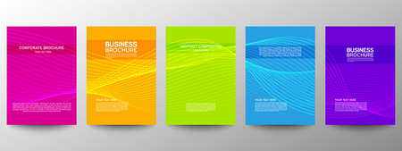 Cover geometric minimal. Set. Vector abstract line pattern for poster design. Set of templates for business brochures. Cool gradients. Graphic pattern for annual album backdropのイラスト素材