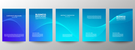 Cover geometric minimal. Set. Vector abstract line pattern for poster design. Set of templates for business brochures. Cool gradients. Graphic pattern for annual album backdropのイラスト素材