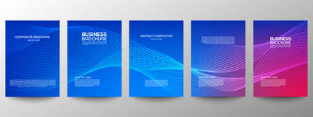 Cover geometric minimal. Set. Vector abstract line pattern for poster design. Set of templates for business brochures. Cool gradients. Graphic pattern for annual album backdropのイラスト素材