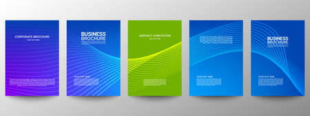 Cover geometric minimal. Set. Vector abstract line pattern for poster design. Set of templates for business brochures. Cool gradients. Graphic pattern for annual album backdropのイラスト素材