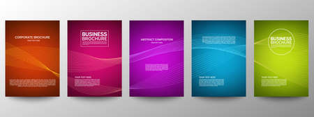 Cover geometric minimal. Set. Vector abstract line pattern for poster design. Set of templates for business brochures. Cool gradients. Graphic pattern for annual album backdropのイラスト素材