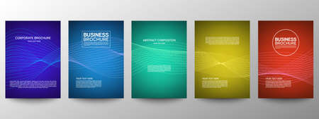 Cover geometric minimal. Set. Vector abstract line pattern for poster design. Set of templates for business brochures. Cool gradients. Graphic pattern for annual album backdropのイラスト素材