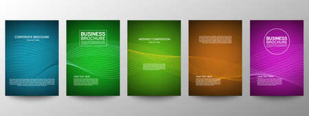 Cover geometric minimal. Set. Vector abstract line pattern for poster design. Set of templates for business brochures. Cool gradients. Graphic pattern for annual album backdropのイラスト素材