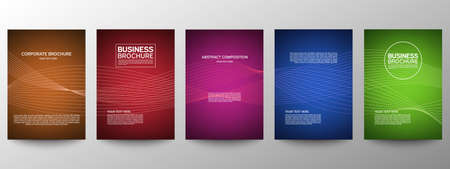 Cover geometric minimal. Set. Vector abstract line pattern for poster design. Set of templates for business brochures. Cool gradients. Graphic pattern for annual album backdropのイラスト素材