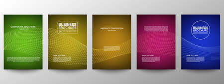 Cover geometric minimal. Set. Vector abstract line pattern for poster design. Set of templates for business brochures. Cool gradients. Graphic pattern for annual album backdropのイラスト素材