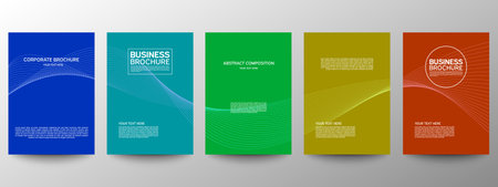 Cover geometric minimal. Set. Vector abstract line pattern for poster design. Set of templates for business brochures. Cool gradients. Graphic pattern for annual album backdropのイラスト素材