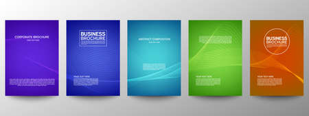 Cover geometric minimal. Set. Vector abstract line pattern for poster design. Set of templates for business brochures. Cool gradients. Graphic pattern for annual album backdropのイラスト素材