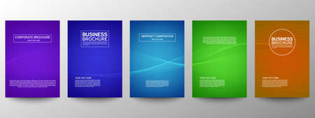 Cover geometric minimal. Set. Vector abstract line pattern for poster design. Set of templates for business brochures. Cool gradients. Graphic pattern for annual album backdropのイラスト素材