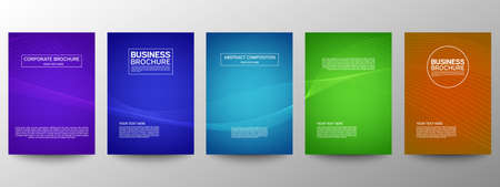 Cover geometric minimal. Set. Vector abstract line pattern for poster design. Set of templates for business brochures. Cool gradients. Graphic pattern for annual album backdropのイラスト素材