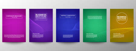 Cover geometric minimal. Set. Vector abstract line pattern for poster design. Set of templates for business brochures. Cool gradients. Graphic pattern for annual album backdropのイラスト素材