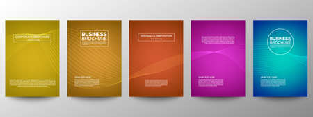 Cover geometric minimal. Set. Vector abstract line pattern for poster design. Set of templates for business brochures. Cool gradients. Graphic pattern for annual album backdropのイラスト素材