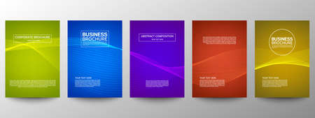 Cover geometric minimal. Set. Vector abstract line pattern for poster design. Set of templates for business brochures. Cool gradients. Graphic pattern for annual album backdropのイラスト素材