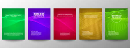 Cover geometric minimal. Set. Vector abstract line pattern for poster design. Set of templates for business brochures. Cool gradients. Graphic pattern for annual album backdropのイラスト素材