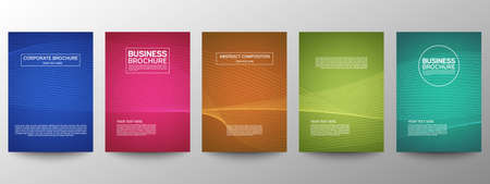 Cover geometric minimal. Set. Vector abstract line pattern for poster design. Set of templates for business brochures. Cool gradients. Graphic pattern for annual album backdropのイラスト素材