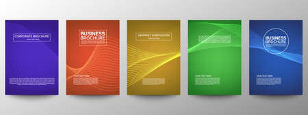 Cover geometric minimal. Set. Vector abstract line pattern for poster design. Set of templates for business brochures. Cool gradients. Graphic pattern for annual album backdropのイラスト素材