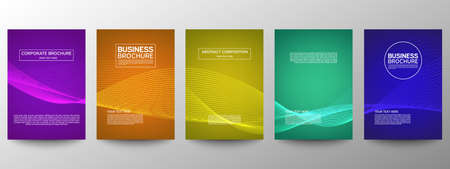 Cover geometric minimal. Set. Vector abstract line pattern for poster design. Set of templates for business brochures. Cool gradients. Graphic pattern for annual album backdropのイラスト素材