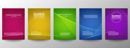 Cover geometric minimal. Set. Vector abstract line pattern for poster design. Set of templates for business brochures. Cool gradients. Graphic pattern for annual album backdropのイラスト素材