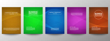 Cover geometric minimal. Set. Vector abstract line pattern for poster design. Set of templates for business brochures. Cool gradients. Graphic pattern for annual album backdropのイラスト素材