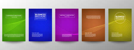 Cover geometric minimal. Set. Vector abstract line pattern for poster design. Set of templates for business brochures. Cool gradients. Graphic pattern for annual album backdropのイラスト素材