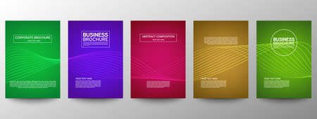 Cover geometric minimal. Set. Vector abstract line pattern for poster design. Set of templates for business brochures. Cool gradients. Graphic pattern for annual album backdropのイラスト素材