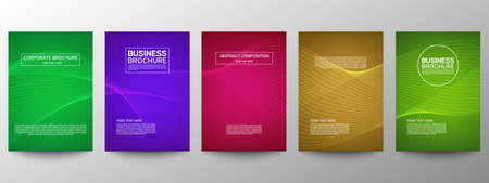 Cover geometric minimal. Set. Vector abstract line pattern for poster design. Set of templates for business brochures. Cool gradients. Graphic pattern for annual album backdropのイラスト素材