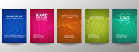 Cover geometric minimal. Set. Vector abstract line pattern for poster design. Set of templates for business brochures. Cool gradients. Graphic pattern for annual album backdropのイラスト素材