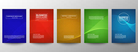 Cover geometric minimal. Set. Vector abstract line pattern for poster design. Set of templates for business brochures. Cool gradients. Graphic pattern for annual album backdropのイラスト素材