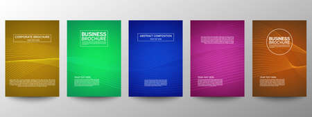 Cover geometric minimal. Set. Vector abstract line pattern for poster design. Set of templates for business brochures. Cool gradients. Graphic pattern for annual album backdropのイラスト素材