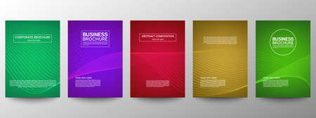 Cover geometric minimal. Set. Vector abstract line pattern for poster design. Set of templates for business brochures. Cool gradients. Graphic pattern for annual album backdropのイラスト素材