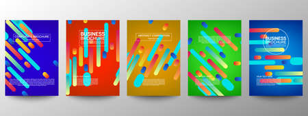 Cover geometric minimal. Set. Vector abstract line pattern for poster design. Set of templates for business brochures. Cool gradients. Graphic pattern for annual album backdropのイラスト素材