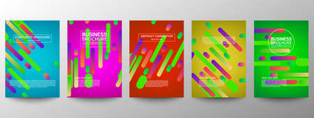 Cover geometric minimal. Set. Vector abstract line pattern for poster design. Set of templates for business brochures. Cool gradients. Graphic pattern for annual album backdropのイラスト素材