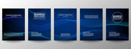 Cover geometric minimal. Set. Vector abstract line pattern for poster design. Set of templates for business brochures. Cool gradients. Graphic pattern for annual album backdropのイラスト素材