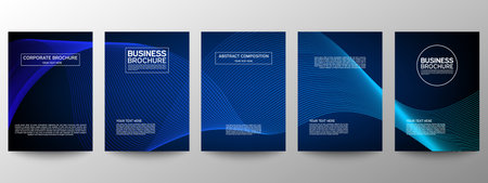 Cover geometric minimal. Set. Vector abstract line pattern for poster design. Set of templates for business brochures. Cool gradients. Graphic pattern for annual album backdropのイラスト素材