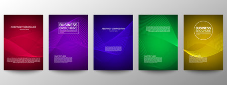 Cover geometric minimal. Set. Vector abstract line pattern for poster design. Set of templates for business brochures. Cool gradients. Graphic pattern for annual album backdropのイラスト素材