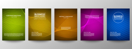 Cover geometric minimal. Set. Vector abstract line pattern for poster design. Set of templates for business brochures. Cool gradients. Graphic pattern for annual album backdropのイラスト素材