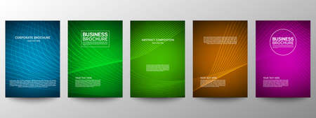 Cover geometric minimal. Set. Vector abstract line pattern for poster design. Set of templates for business brochures. Cool gradients. Graphic pattern for annual album backdropのイラスト素材