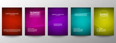 Cover geometric minimal. Set. Vector abstract line pattern for poster design. Set of templates for business brochures. Cool gradients. Graphic pattern for annual album backdropのイラスト素材