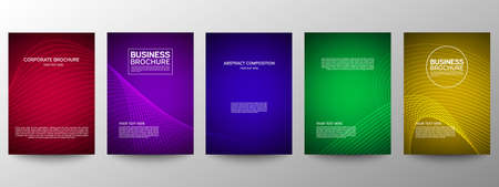 Cover geometric minimal. Set. Vector abstract line pattern for poster design. Set of templates for business brochures. Cool gradients. Graphic pattern for annual album backdropのイラスト素材