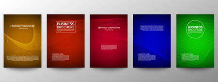 Cover geometric minimal. Set. Vector abstract line pattern for poster design. Set of templates for business brochures. Cool gradients. Graphic pattern for annual album backdropのイラスト素材