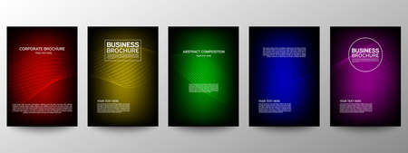 Cover geometric minimal. Set. Vector abstract line pattern for poster design. Set of templates for business brochures. Cool gradients. Graphic pattern for annual album backdropのイラスト素材