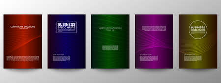 Cover geometric minimal. Set. Vector abstract line pattern for poster design. Set of templates for business brochures. Cool gradients. Graphic pattern for annual album backdropのイラスト素材