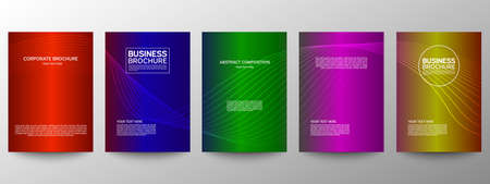 Cover geometric minimal. Set. Vector abstract line pattern for poster design. Set of templates for business brochures. Cool gradients. Graphic pattern for annual album backdropのイラスト素材