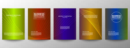 Cover geometric minimal. Set. Vector abstract line pattern for poster design. Set of templates for business brochures. Cool gradients. Graphic pattern for annual album backdropのイラスト素材