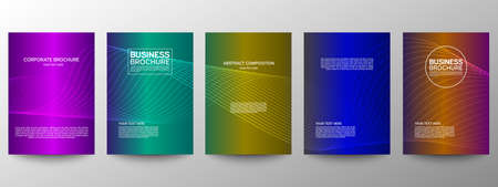 Cover geometric minimal. Set. Vector abstract line pattern for poster design. Set of templates for business brochures. Cool gradients. Graphic pattern for annual album backdropのイラスト素材
