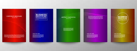 Cover geometric minimal. Set. Vector abstract line pattern for poster design. Set of templates for business brochures. Cool gradients. Graphic pattern for annual album backdropのイラスト素材